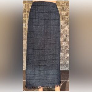 Harve Benard Sport Charcoal Wool Midi Skirt | Fringe Hem | Size 14